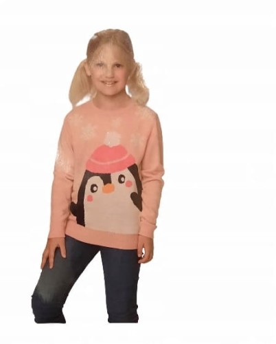 Sweter dziewczęcy z pingwinem 98/104