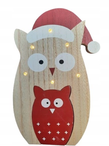 Dekoracja świąteczna LED drewno sowy 25 cm