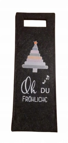 Torebka na wino alkohol filcowa czarna choinka