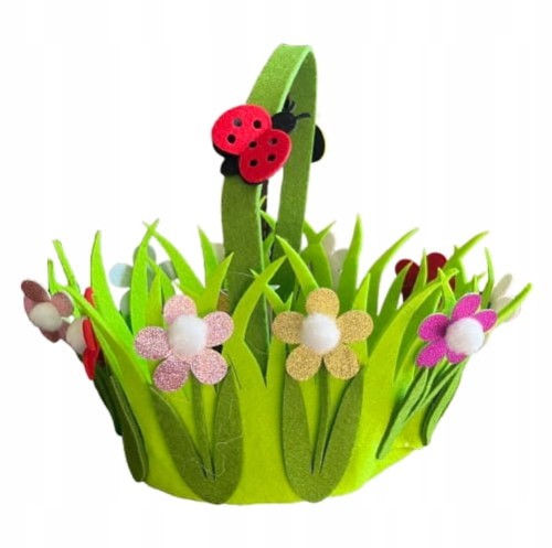 Koszyk filcowy wielkanocny zielona trawa kwiaty 14 cm