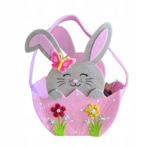 Koszyk filcowy wielkanocny króliczek różowy 21 cm