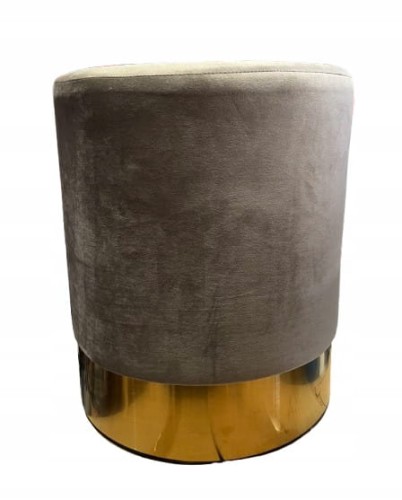 Pufa welurowa Oliwkowobeżowa metalowa obręcz 37 x 43 cm