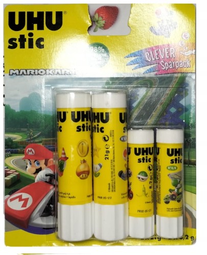 Klej w sztyfcie UHU Mariokart 21 g + 2 x 8,2 g, blister