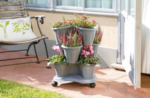 Living&Garden 3-poziomowa donica kolumnowa mobilna wieża szary