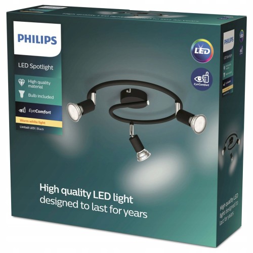LAMPA SUFITOWA PLAFON CZARNY Philips Limbali Z ŻARÓWKAMI LED K7