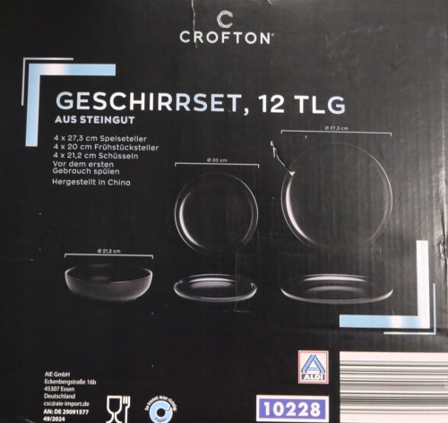 CROFTON Zestaw naczyń Kamionkowy 12-częściowy Czarny