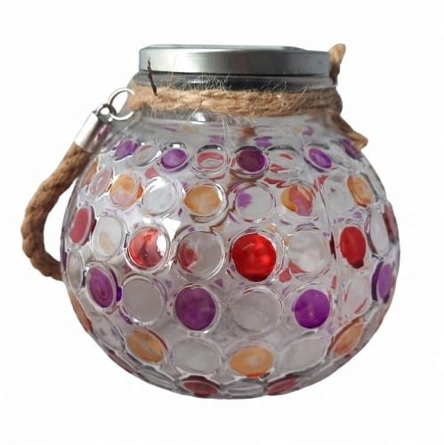 Lampion lampa solarna szklana wielokolorowa mozaika słoik 15 x 14 cm