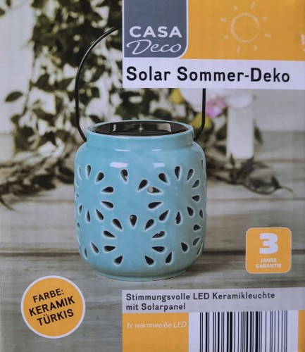 Lampion lampa solarna ceramiczna turkusowa słoik 10,5 x 12 cm