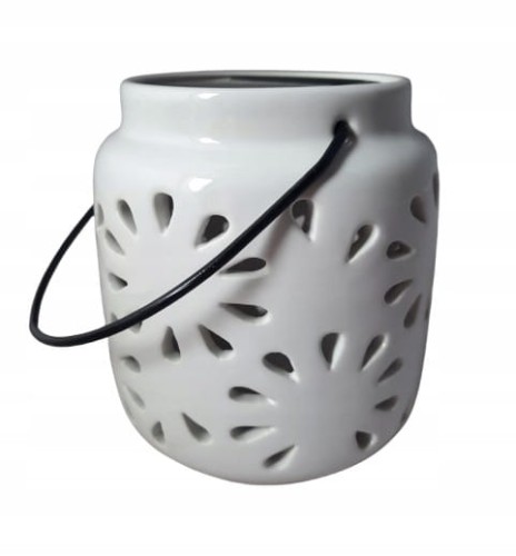 Lampion lampa solarna ceramiczna biała słoik 10,5 x 12 cm