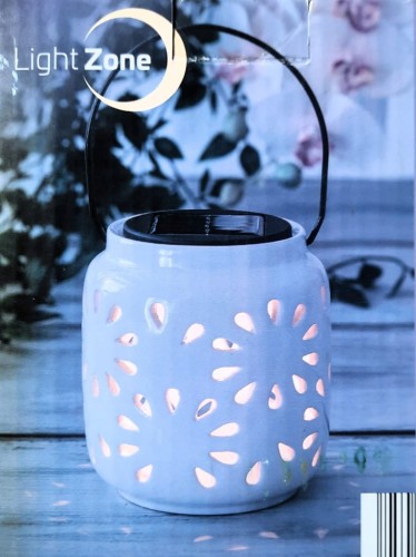 Lampion lampa solarna ceramiczna biała słoik 10,5 x 12 cm