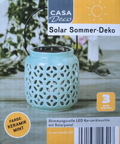 Lampion lampa solarna ceramiczna miętowa słoik 10,5 x 12 cm