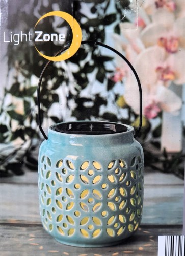 Lampion lampa solarna ceramiczna miętowa słoik 10,5 x 12 cm