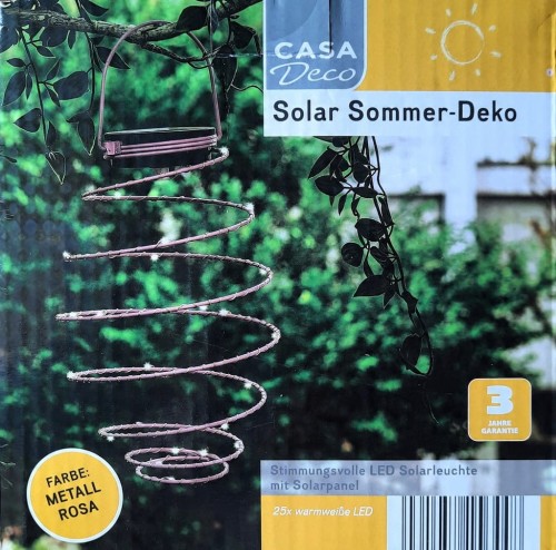 LAMPION LAMPA SOLARNA WISZĄCA SPIRALA 25 LED różowy 15 x 20 cm
