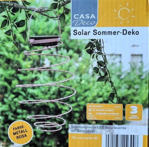 LAMPION LAMPA SOLARNA WISZĄCA SPIRALA 25 LED różowy 15 x 20 cm