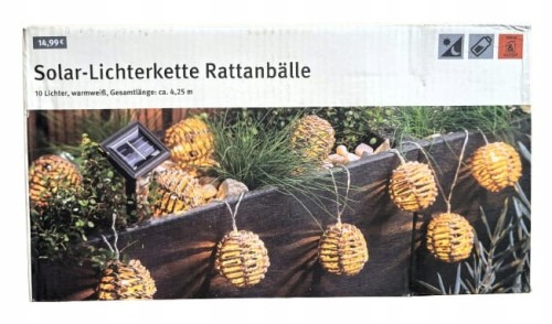 Lampki solarne IDEENWELT z rattanu w kształcie kuli 4,25 m
