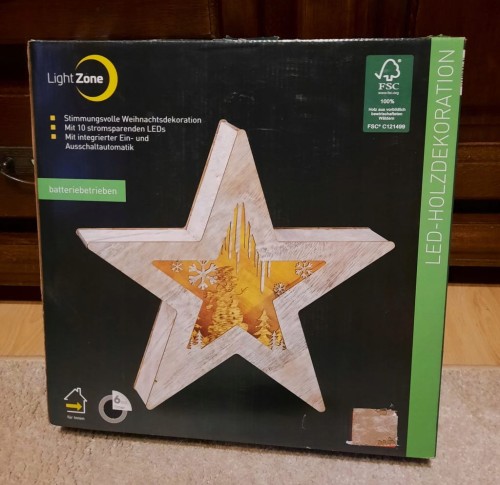 Gwiazda Led drewniana bałwan 34 cm bielona Lightzone