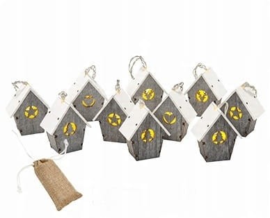 Łańcuch Led 10 domki drewniane szare 3m Casa Deco