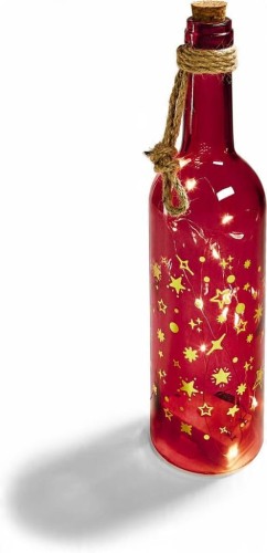 ozdobna butelka led 30cm różowa gwiazdki