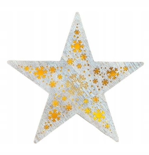 Gwiazda Led drewniana śnieżynki bielona 34 cm Lightzone
