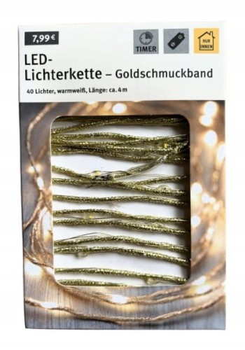 Łańcuch drucik 40 Led złoty 370 cm Idennwelt