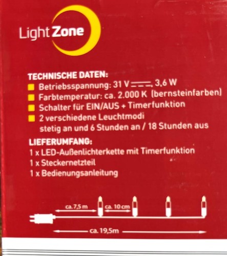 Łańcuch LED 120 12 m bursztynowy Lightzone