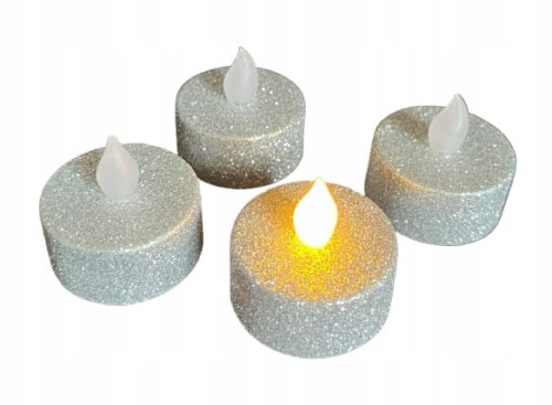 PODGRZEWACZE LED TEALIGHTS 4 SZTUKI srebrne brokatowe