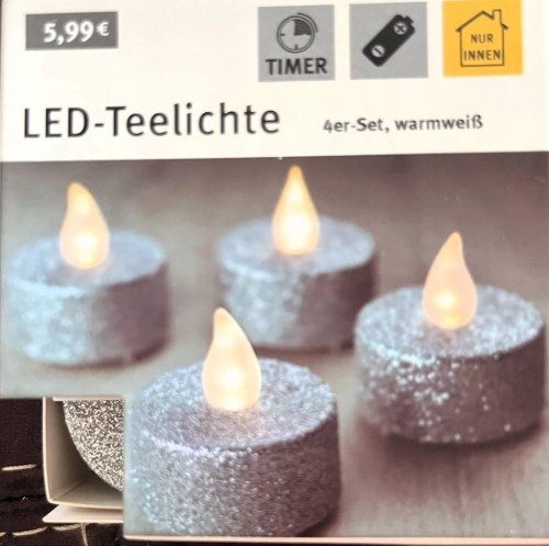 PODGRZEWACZE LED TEALIGHTS 4 SZTUKI srebrne brokatowe
