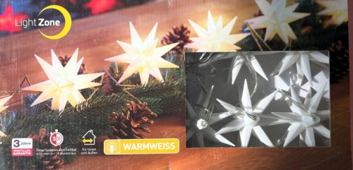 Dekoracja 10szt GWIAZDA GWIAZDY LED BIAŁE TIMER 7,5m 12CM piękne