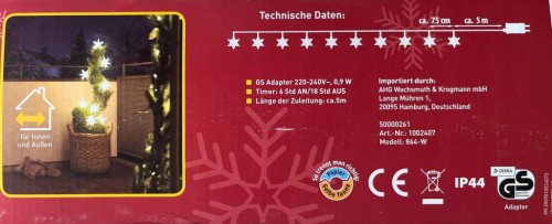 Dekoracja 10szt GWIAZDA GWIAZDY LED BIAŁE TIMER 7,5m 12CM piękne