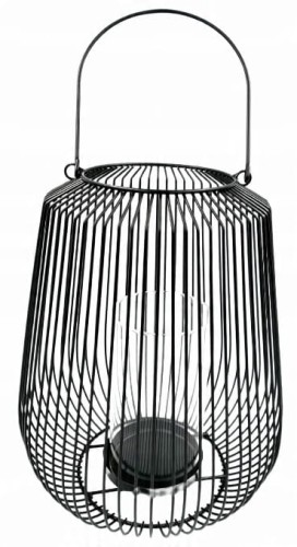 Świecznik lampion metalowy szkło loft czarny 29 cm