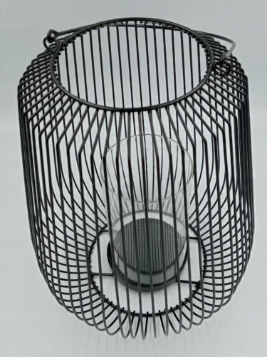 Świecznik lampion metalowy szkło loft czarny 29 cm
