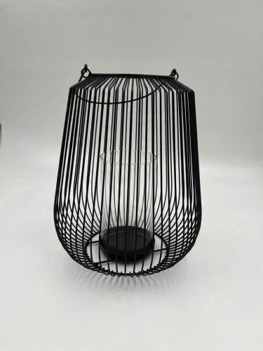 Świecznik lampion metalowy szkło loft czarny 29 cm