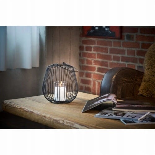 Świecznik lampion metalowy szkło loft czarny 29 cm