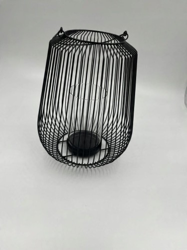 Świecznik lampion metalowy szkło loft czarny 29 cm