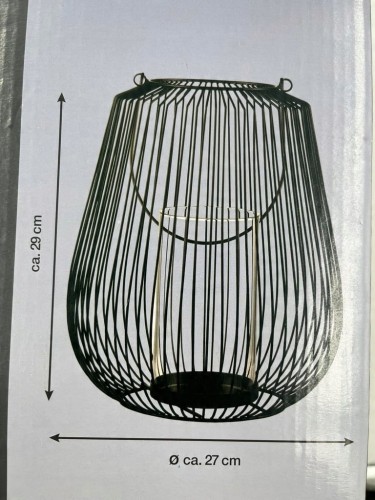 Świecznik lampion metalowy szkło loft czarny 29 cm
