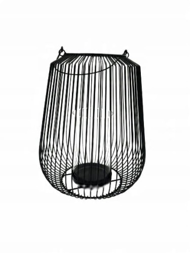 Świecznik lampion metalowy szkło loft czarny 29 cm