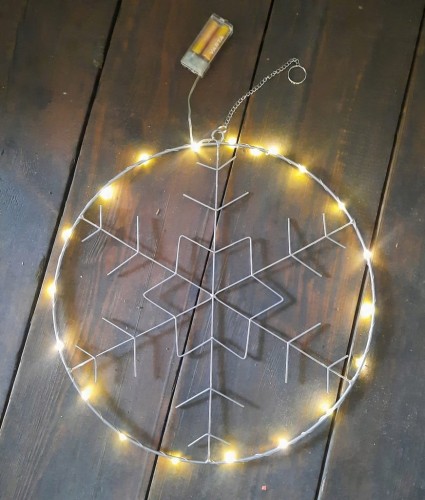 Pierścień dekoracyjny LED śnieżynka srebrna dekoracja 40 cm