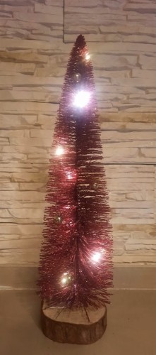 Brokatowa choinka dekoracja LED 38 cm różowa