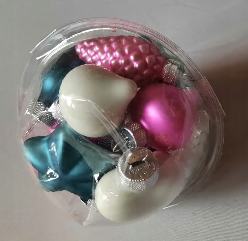Mini bombki świąteczne szklane 15 sztuk różowe zielone białe