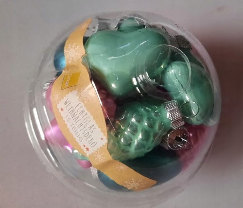 Mini bombki świąteczne szklane 15 sztuk różowe zielone białe