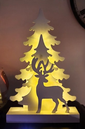 Dekoracja świąteczna drewniana lampa 18 Led renifer biała