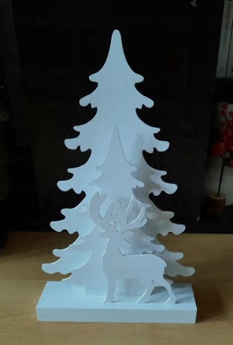 Dekoracja świąteczna drewniana lampa 18 LED renifer biała