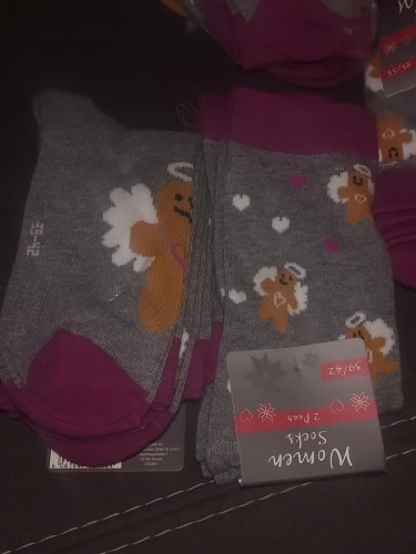 skarpetki 2 pary 39-42 szare z ciastkowym aniołkiem świąteczne